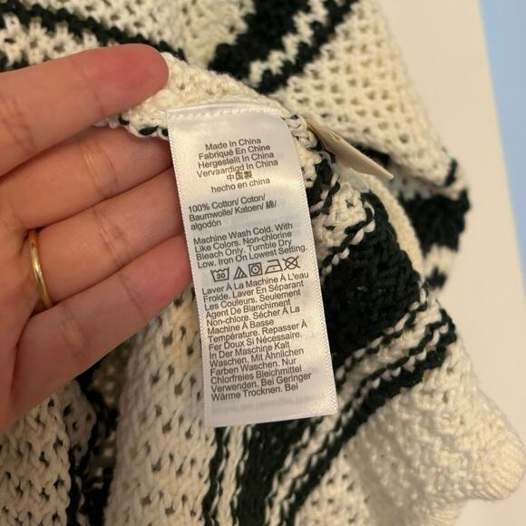 NWT Madewell Open-Stitch Johnny Collar Sweater In Summit Green Stripe Size Large - Picture 5 of 6